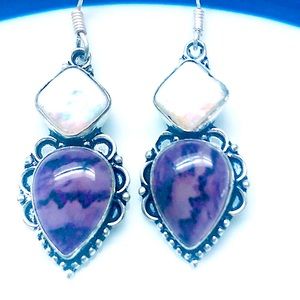 Sterling Silver Amethyst Earrings with Biwa Pearls